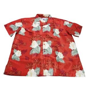 Harrah's Shirt Mens 2XL Red Floral Short Sleeve Button Hawaiian Casual Tropical